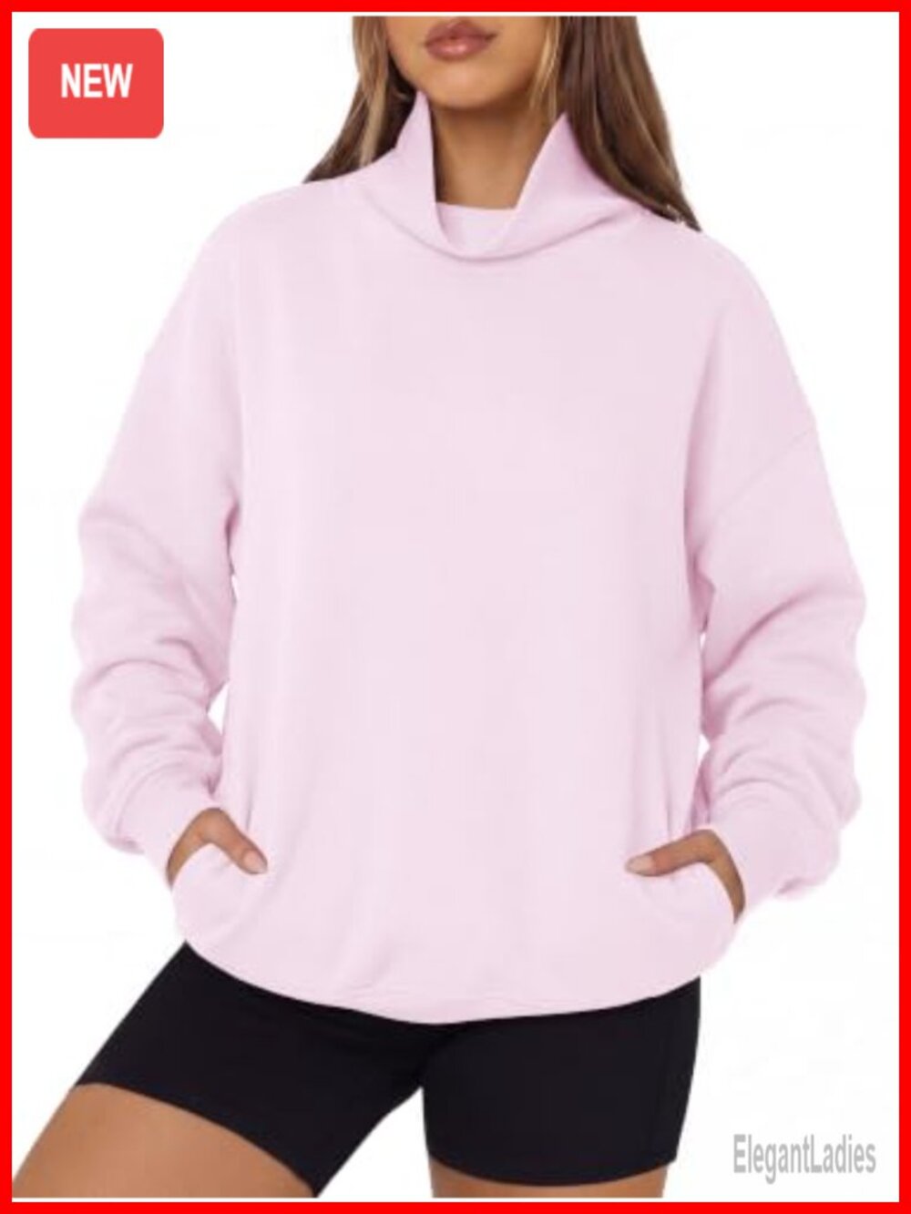 Mock Neck Oversized Cotton Sweatshirt Pullover with Pockets Cozy Fleece